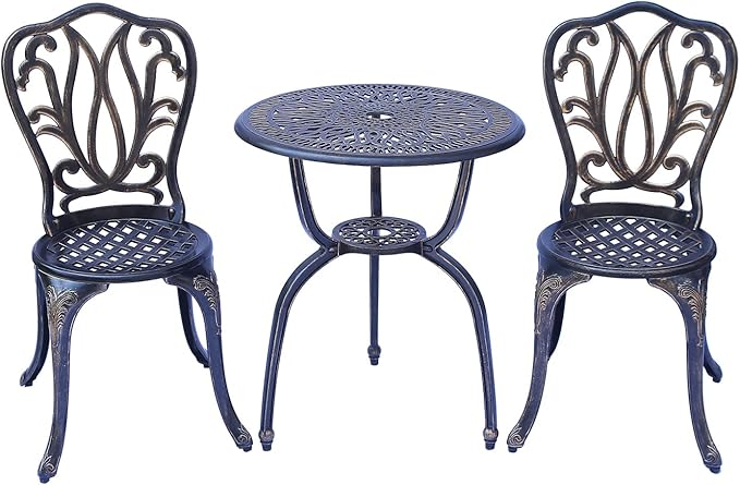 C/G 3 Piece Bistro Set, Outdoor Patio Set, Anti-Rust Cast Aluminum Bistro Table - Image 2