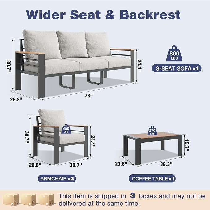 Aoxun Aluminum Patio Furniture Set 5 Seats, Oversized Outdoor Sectional - Image 7