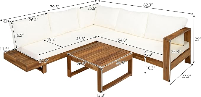 4 Pieces Patio Conversation Set, Outdoor Acacia Wood Sectional Patio Sofa Set - Image 3
