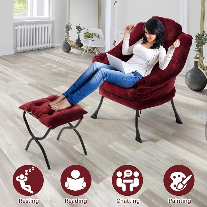 Lazy Chair with Folding Ottoman, Leisure Sofa Chair, Soft Fabric Armchair with - Image 7