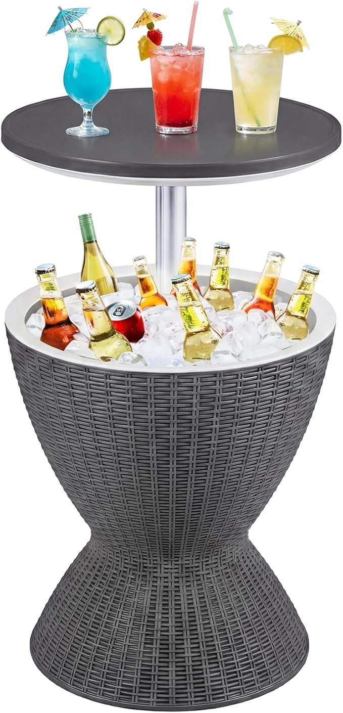 Tangkula Outdoor Cool Bar Table, Rattan Patio 8 Gallon Beer & Wine Cooler by TANGKULA