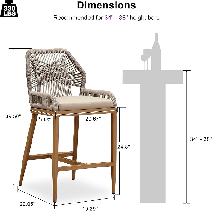PURPLE LEAF Patio Counter Height Bar Stools 24" H Set of 4 Modern Rattan Bar - Image 2