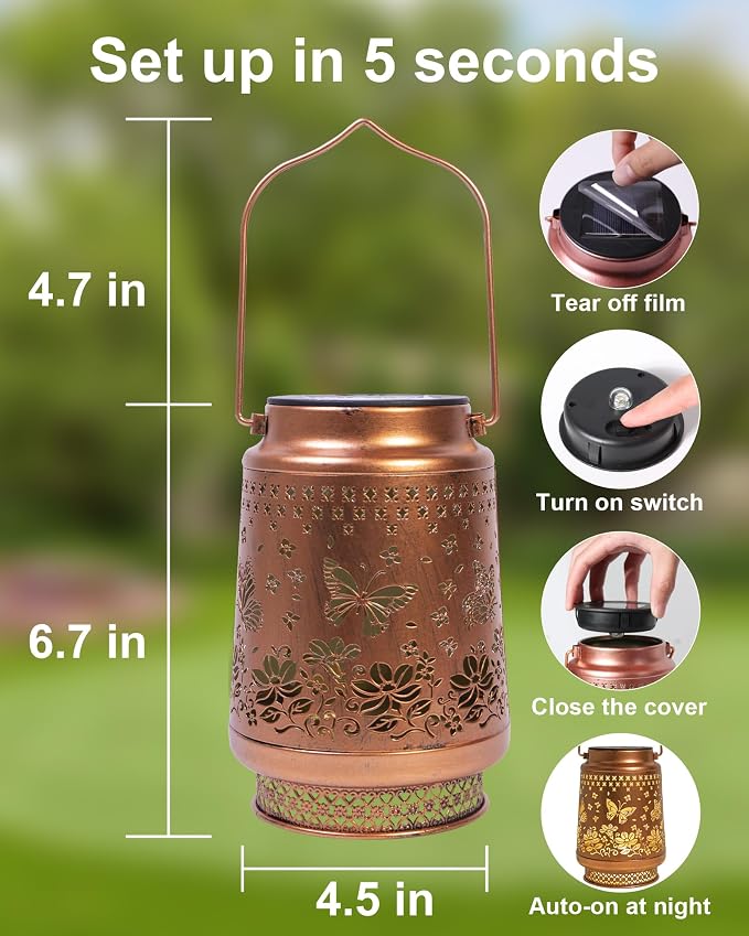 2 Pack Butterfly Solar Lanterns Outdoor Waterproof, Garden Decor Birthday Gifts - Image 4