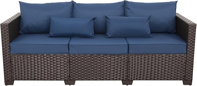 Rattaner 3-Seat Patio Wicker Sofa, Outdoor Rattan Couch Furniture Steel Frame by Rattaner
