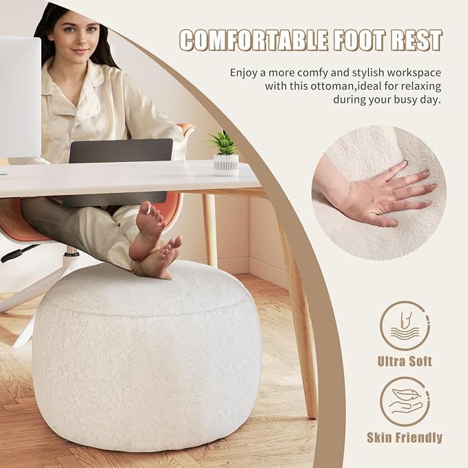 Round Pouf Ottoman Foot Rest, 29 X 18Inch Floor Poufs Footstool, A Round Modern - Image 4