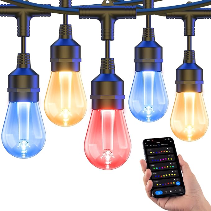XMCOSY+ Outdoor String Lights Smart, 49Ft RGBCWIC Patio Lights Waterproof by XMcosy