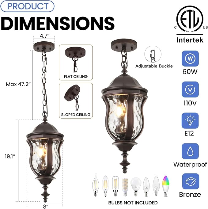 Large Outdoor Pendant Light Fixtures, 19.1'' Exterior Hanging Lantern Porch - Image 5