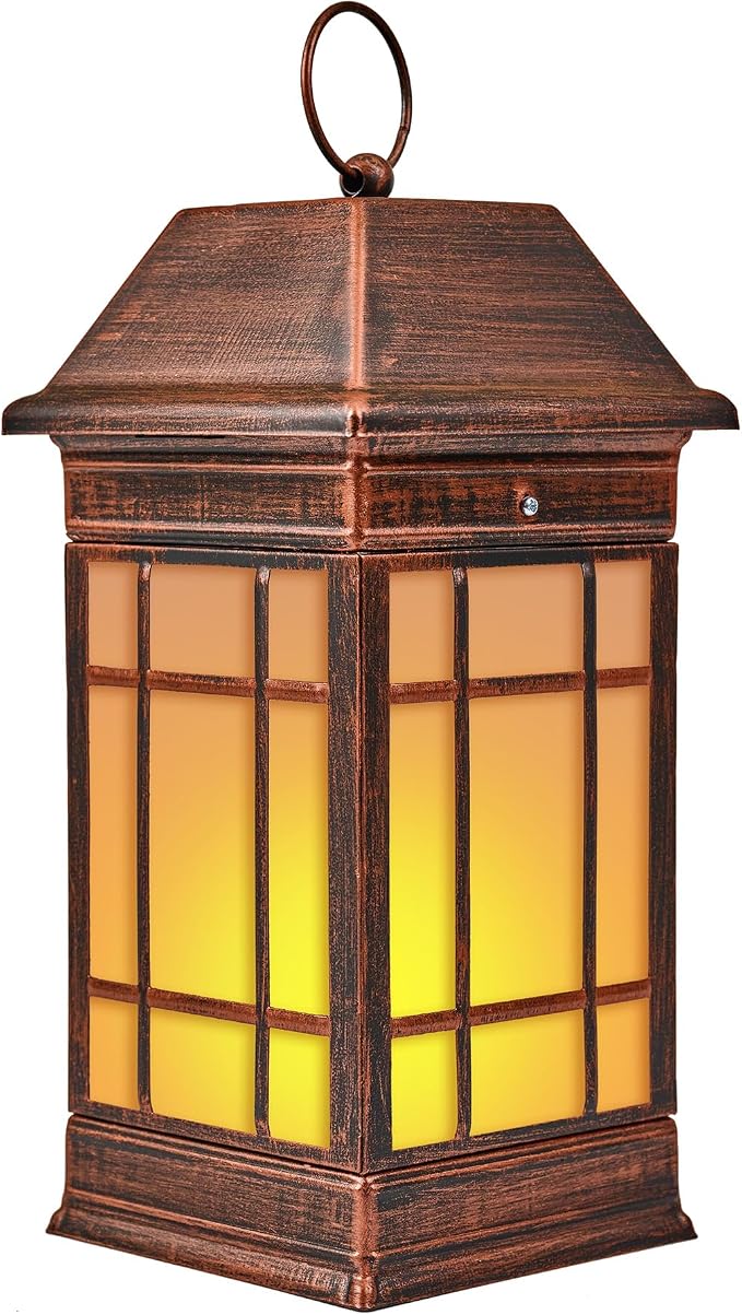 15.5" Solar Lantern Outdoor Waterproof, Glass Flickering Flame Solar Lanterns by anyperfect