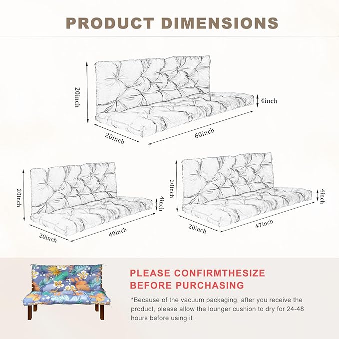 Porch Swing Cushion with Backrest, Waterproof Bench Cushion - Image 3
