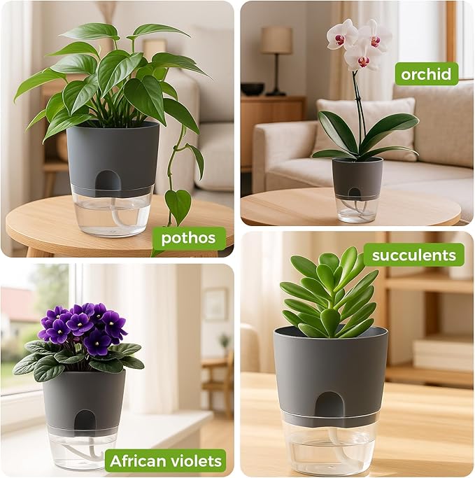 5 Pack Self Watering Pots for Indoor Plants, PlanterHoma 4 Inch Plant Pot - Image 9