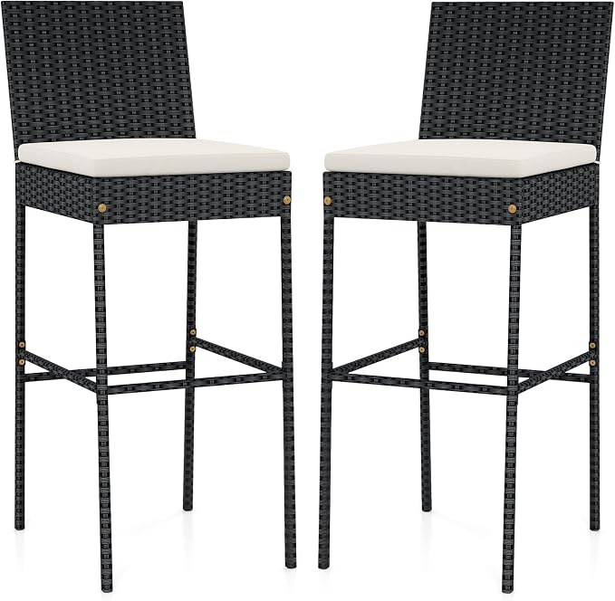Tangkula Set of 2 Patio Wicker Barstools, Outdoor Bar Height Chair w/Soft Seat by TANGKULA