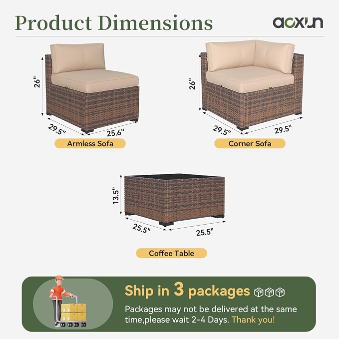 Aoxun 10 Piece Patio Furniture Set Wicker Rattan Patio Conversation Set Outdoor - Image 8