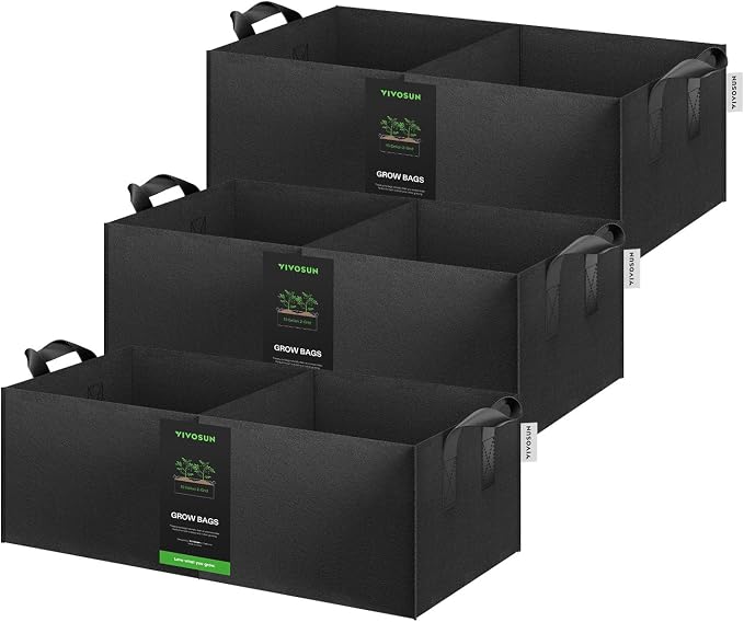 VIVOSUN 3-Pack 2-Grid 10 Gallon Grow Bags, Heavy Duty Square Plant Grow Pots by VIVOSUN