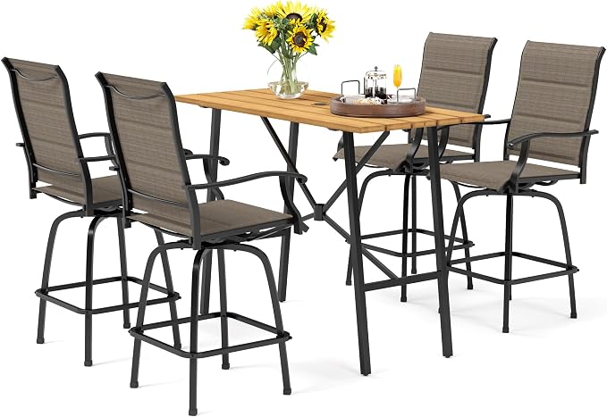 PHI VILLA 5 Piece Outdoor Bar Set, High Top Patio Dining Table and Chairs by PHIVILLAThepioneerofcomfortablehouseholdsupplies