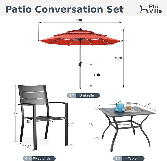 PHI VILLA 5 Pieces Outdoor Dining Set - Image 9