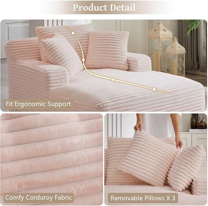66" Chaise Lounge Chair Indoor, Oversized Boneless Couch Comfy Upholstered - Image 5