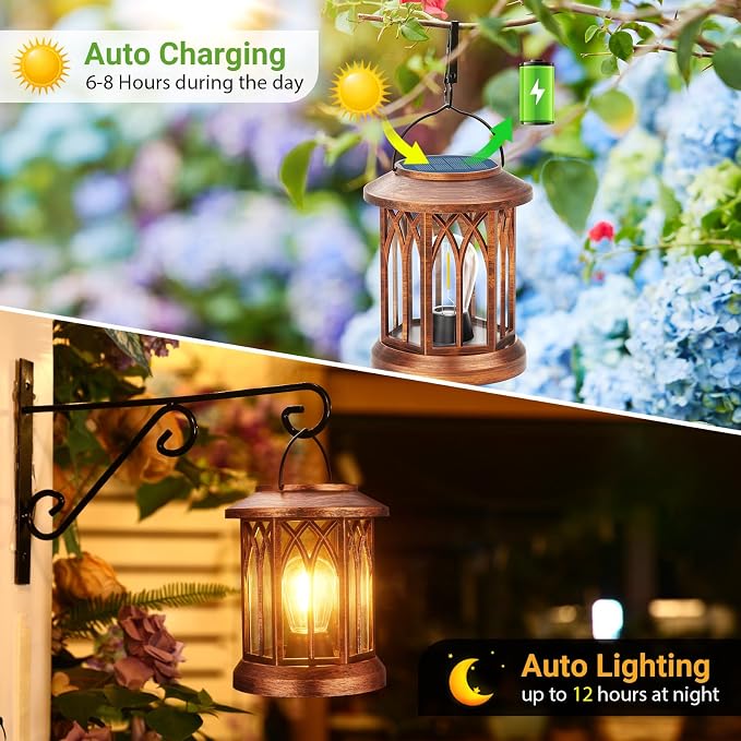 WdtPro Solar Lanterns Outdoor Hanging 2 Pack, Upgraded Bright Solar Lantern - Image 3