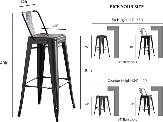 AC Pacific 30” Metal Barstool Set of 2 – Country Rustic Style - Image 3