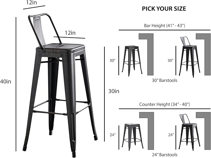 AC Pacific 30” Metal Barstool Set of 4 – Country Rustic Style - Image 3