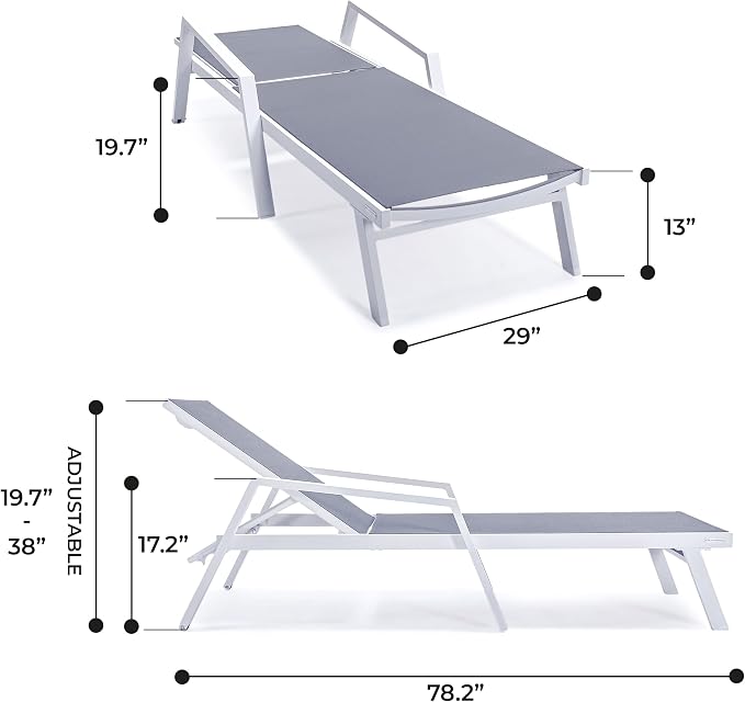 LeisureMod Marlin Patio Chaise Lounge Chair, Adjustable Outdoor White Aluminum - Image 3