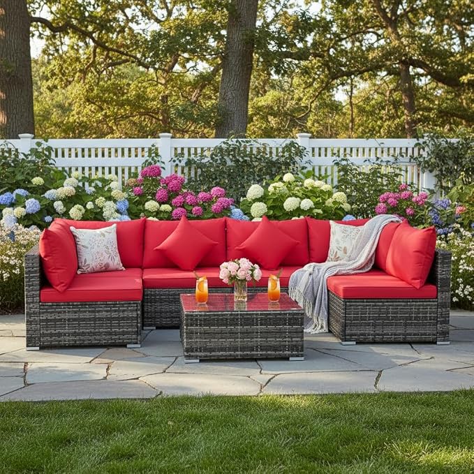 Tangkula 7 Pieces Wicker Patio Furniture Set, All-Weather Outdoor Rattan by TANGKULA