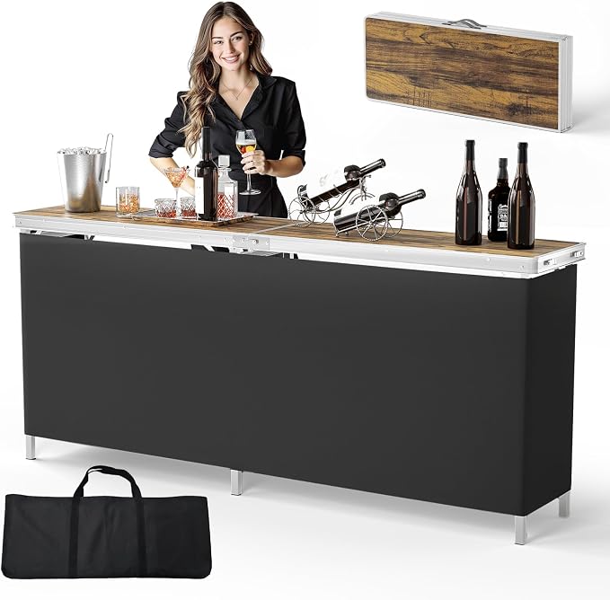 VINGLI 78" Portable Bar Table, 2-Tier Shelves, Mobile Bar Table by VINGLI
