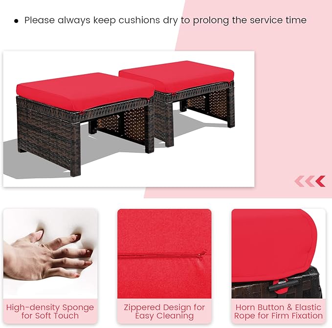 Nightcore 2-Piece Outdoor Wicker Ottomans, Outdoor Foot Rest Seat - Image 5