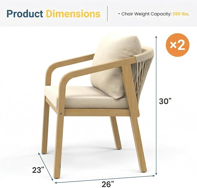 Wisteria Lane Acacia Patio Dining Chairs Set of 2, Outdoor Wood Chairs - Image 2