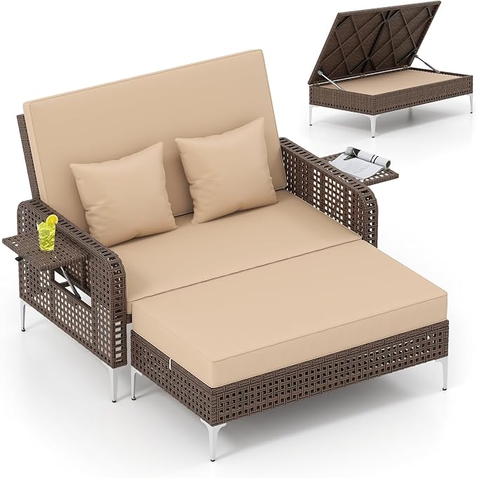 Tangkula Patio Rattan Daybed by TANGKULA