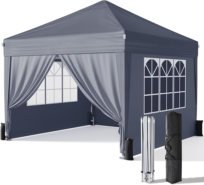 10x10 Pop Up Canopy with Sidewalls, Outdoor Instant Canopy Tent with Carry Bag by Driftalia