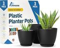 Black Plant Pots with Drainage Holes & Saucers 3 Pack, Indoor & Outdoor by LIFEMASTER
