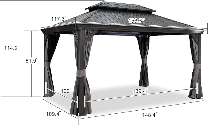 PURPLE LEAF 10' X 13' Hardtop Gazebo Aluminum Permanent Gazebo - Image 4
