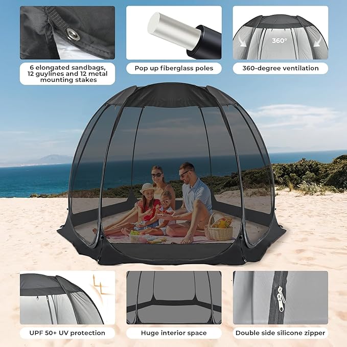 Alvantor® Screen House Gazebo, Pop Up Igloo Screened Canopy Tent - Image 4