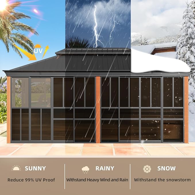 EROMMY 12' X 20' Hardtop Sunroom, Galvanized Steel Double Roof Gazebo Solarium - Image 8
