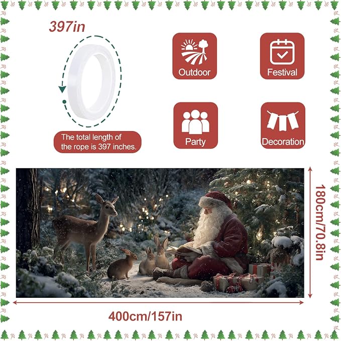 ANNA QUEEN Christmas Garage Door Banner 6×13 FT, Santa Reading Story to Forest - Image 3