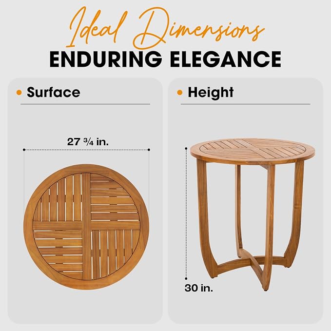 IDZO Outdoor Bistro Dining Table Heavy Duty 270lbs Capacity, FSC Acacia Wood - Image 2