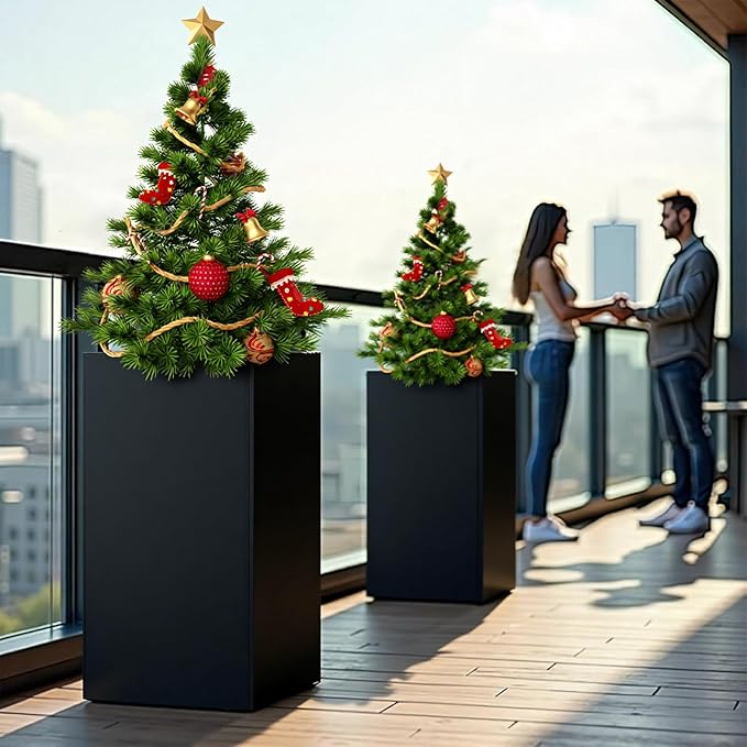26" Tall Planters, Outdoor＆Indoor Black Planter Pots, Durable All-Weather Use - Image 5