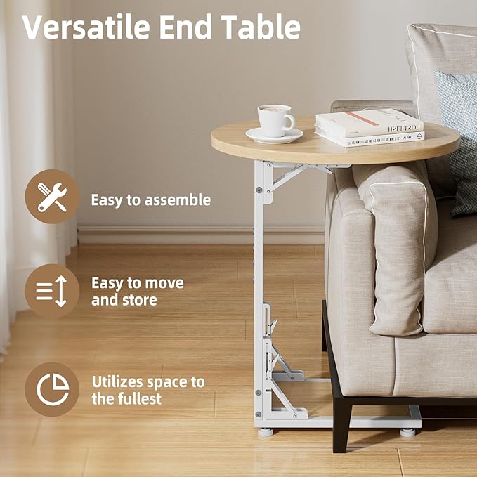 Elbourn Folding Side Table End Couch Tables, C-Shaped End Table - Image 7