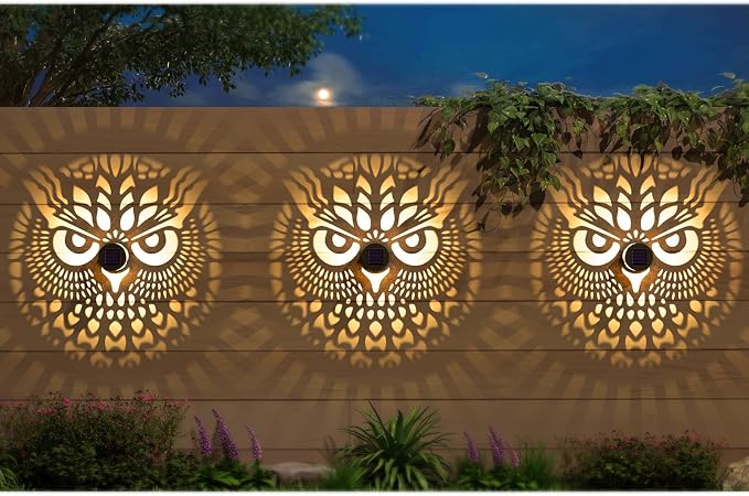 4 Pack Solar Fence Lights Metal Solar Powered Outdoor Wall Deck Step Lights Owl - Image 3