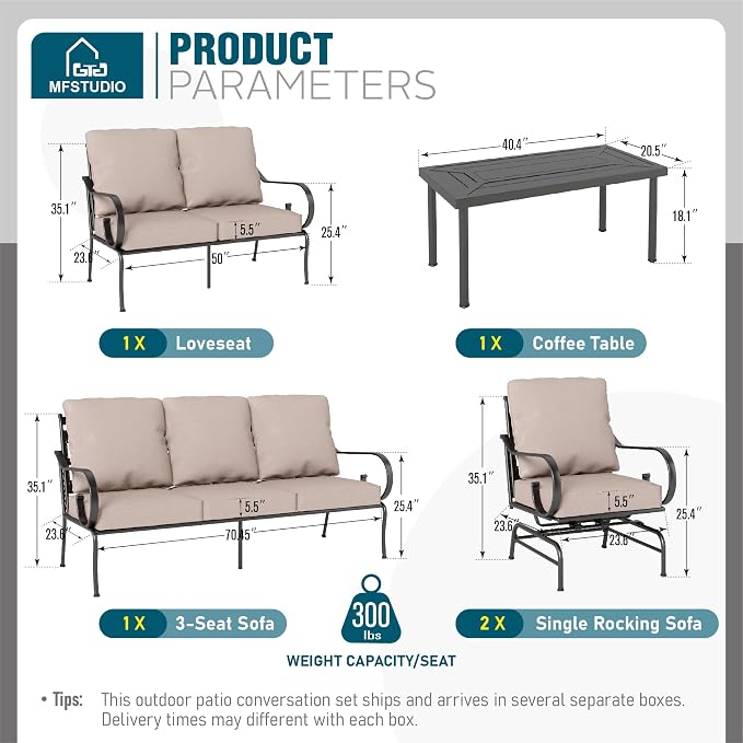 MFSTUDIO 7 Seats Large Metal Patio Conversation Sets, 5 Pieces Outdoor - Image 7