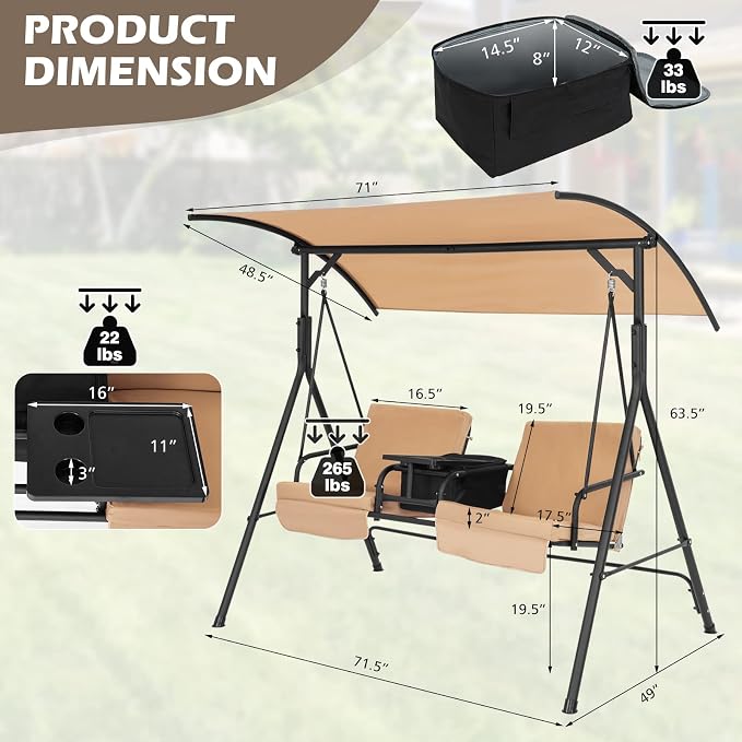 Tangkula 2 Person Porch Swing, Outdoor Swing - Image 4