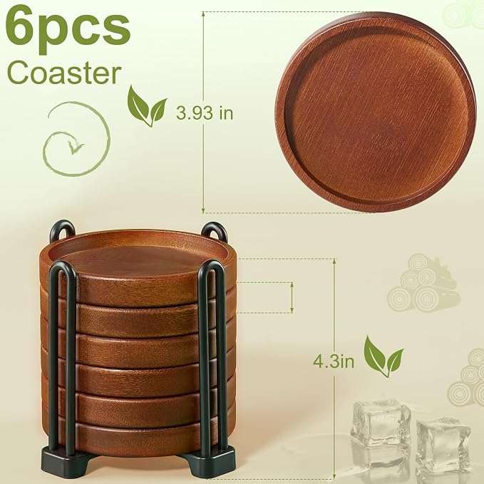 Set of 6 Wooden Coasters With Holder - Image 2