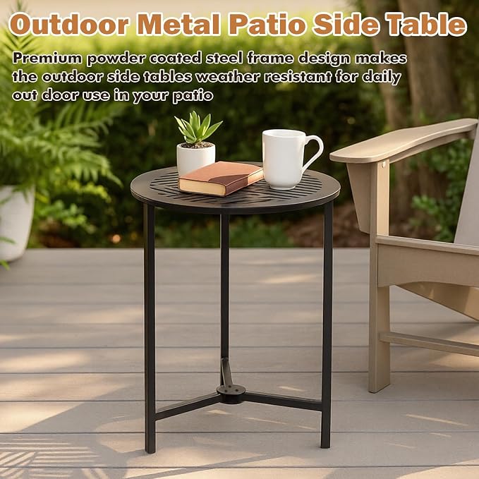 Party Zealot Set of 2 Small Round Metal Side Tables, 13-Inch Black Outdoor End - Image 7