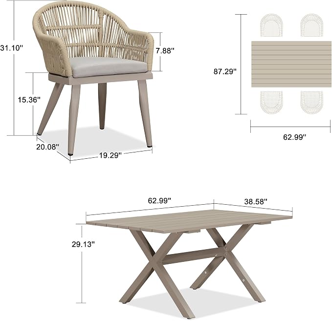 PURPLE LEAF 5 Pieces Patio Dining Set - Image 8