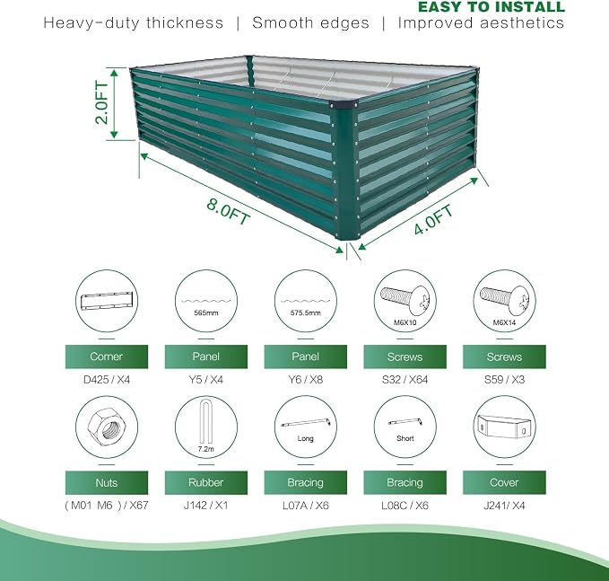 GARDMAX 8x4x2FT Galvanized Raised Garden Bed Kit, Metal Planter Boxes Outdoor - Image 3