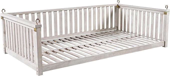 LUMISOL Twin Size Patio Swing Bed, Wooden Porch Swing Frame - Image 9