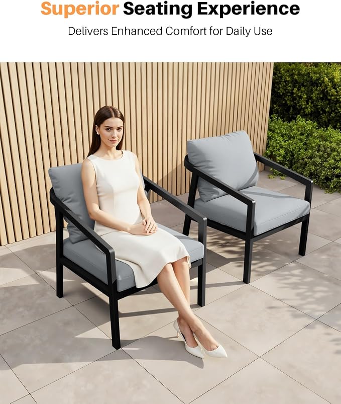 Patio Sofa Chairs Set of 2, Never-Rust Aluminum Outdoor Armchair - Image 4