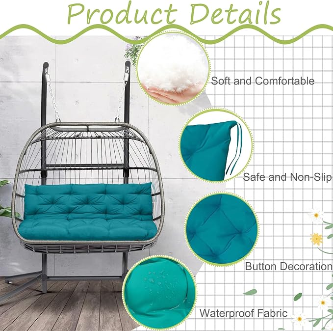 Waterproof Porch Swing Cushion Replacement, Thick 4" 2–3 Seat Outdoor Swing - Image 3