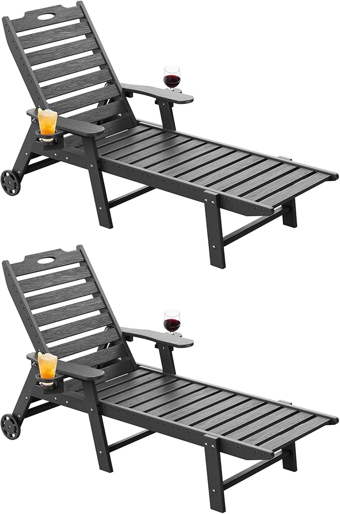 Carauci Lounge Chair Outdoor Set of 2, HDPE Chaise Lounge by Carauci
