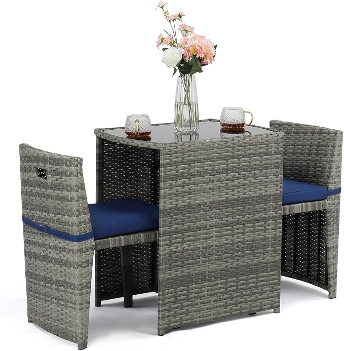 Bonnlo 3 PCS Wicker Outdoor Patio Bistro Set, Patio Furniture Set by Bonnlo